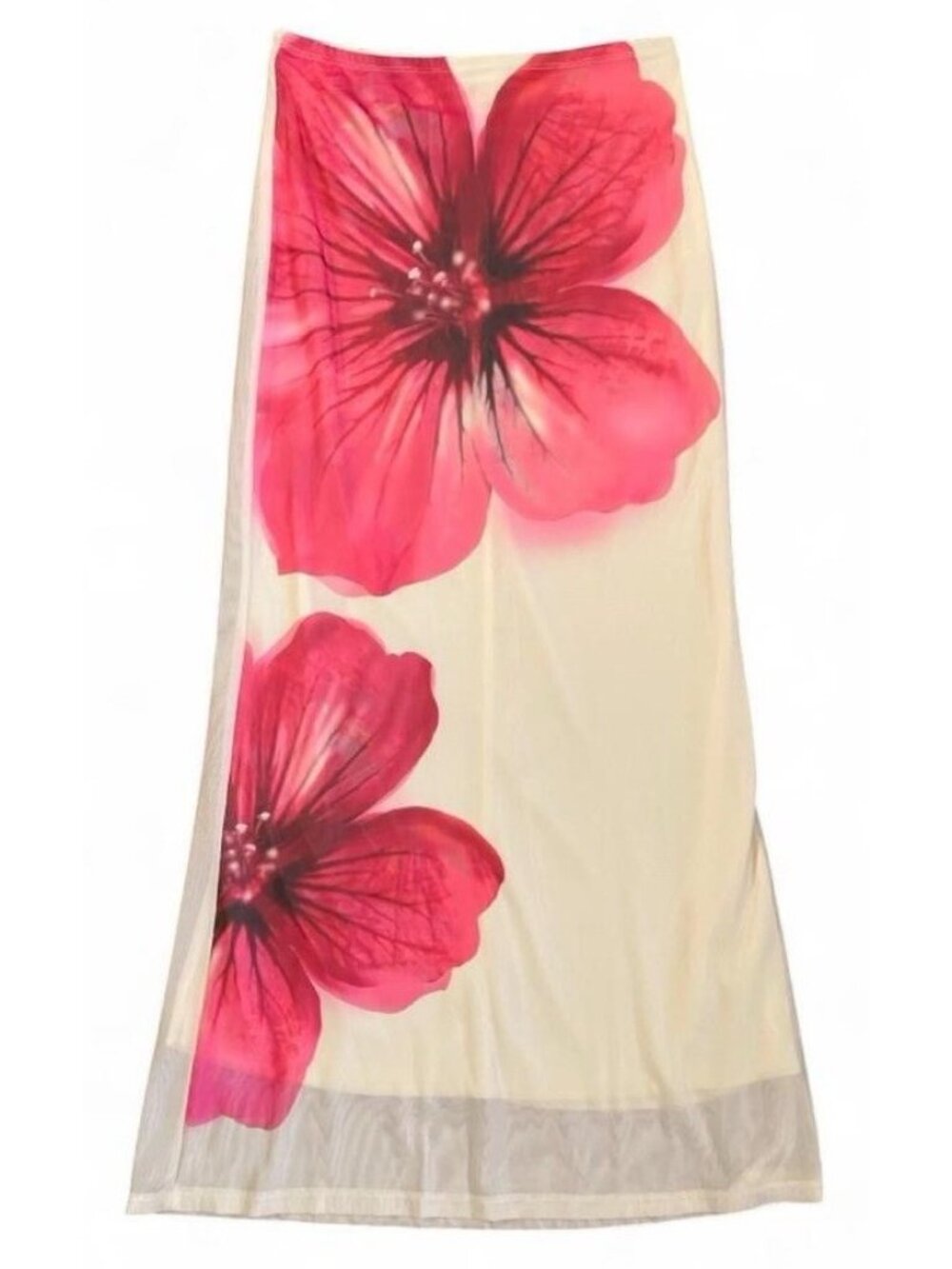 Thirty Thirty LA XS Floral Mesh Maxi Skirt Cream Pink Red Y2K
